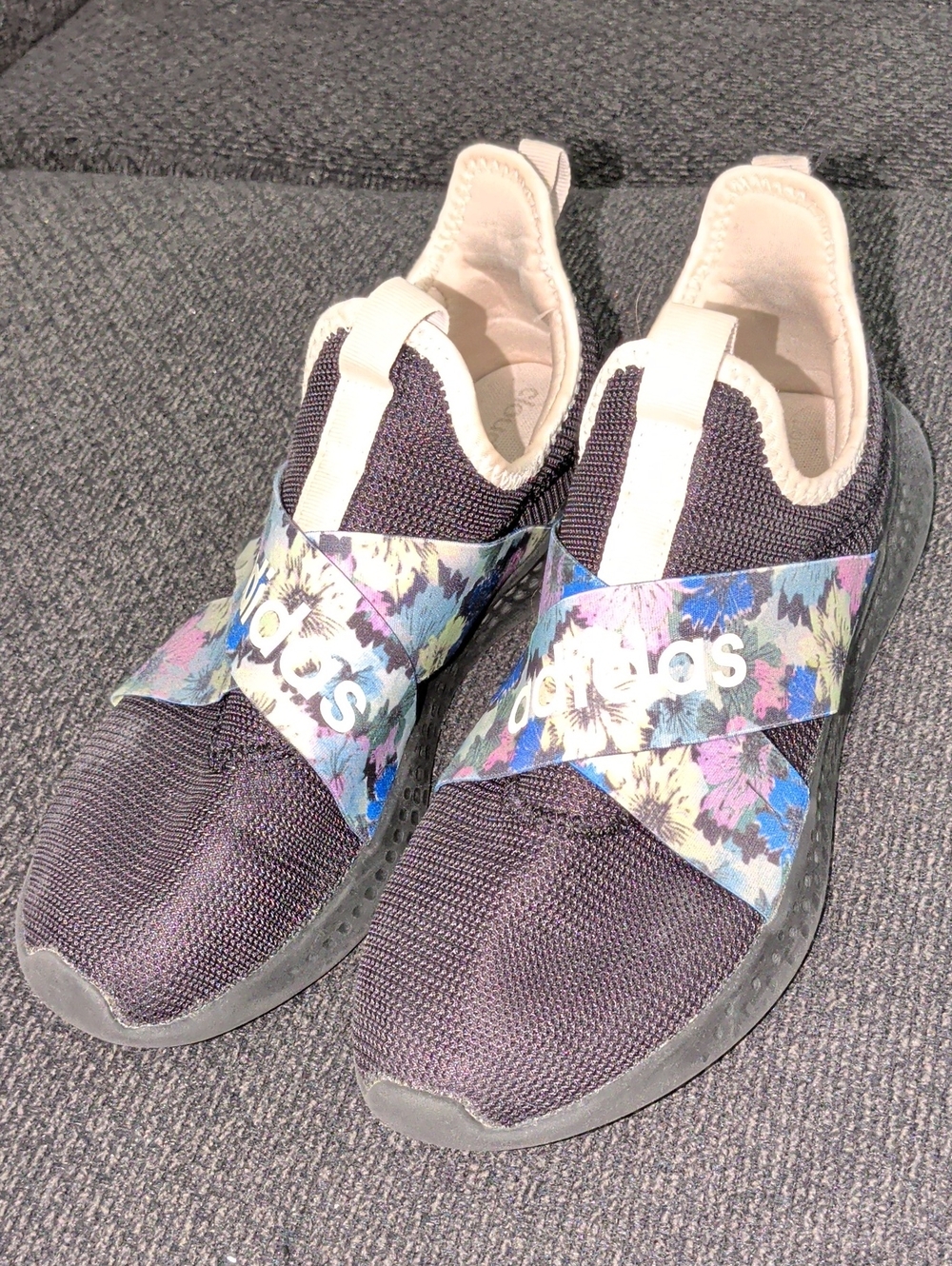 adidas Women’s Black Slip-On Sneakers with Multicolor Floral Strap